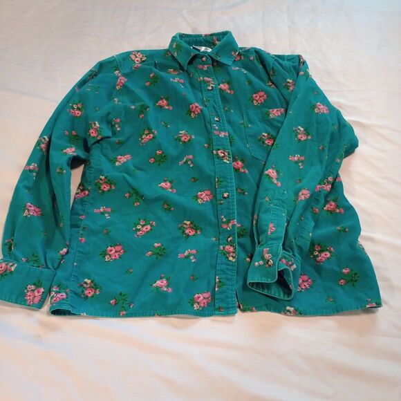 Vintage Cambridge Dry Goods Turquoise Floral Corduroy L/S Button Up. Sz. 4 Cotto - Picture 1 of 7